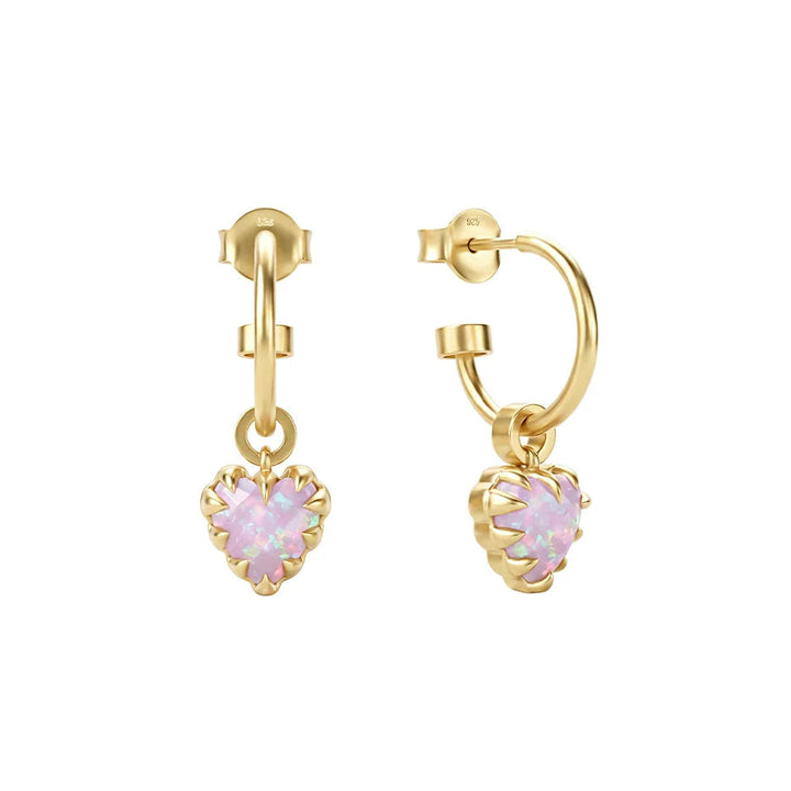 Stolen Gold Plated Love Claw Anchor Earrings - Pink Bello Opal