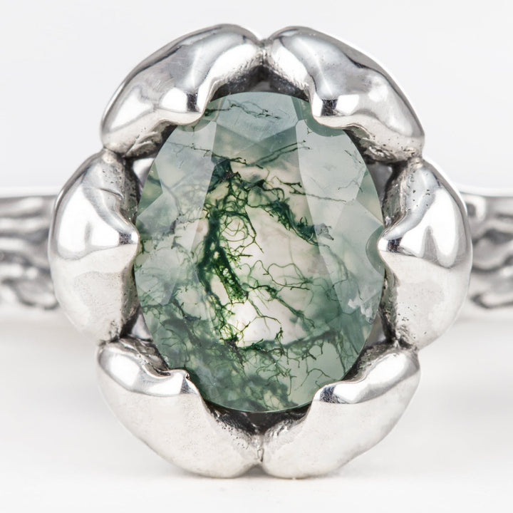 Nick Von K Sterling Silver Mushroom Garden Moss Agate Ring