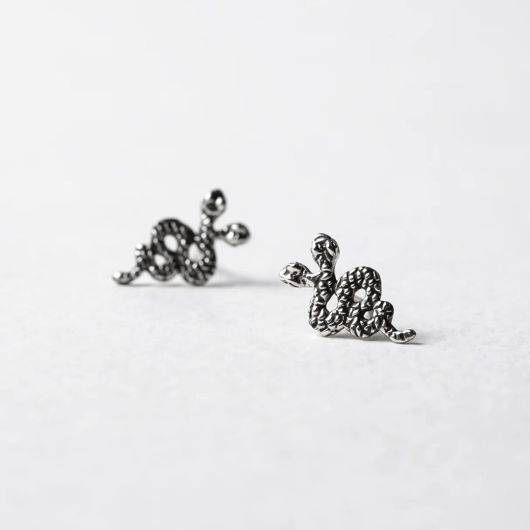 Nick Von K Sterling Silver Double Headed Snake Stud Earrings