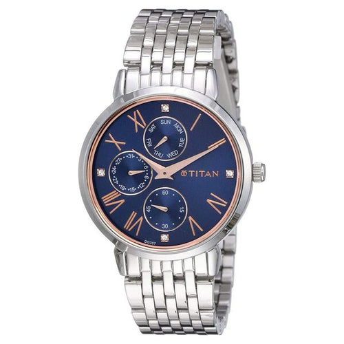 Titan Workwear Blue Dial Women Watch With Stainless Steel Strap