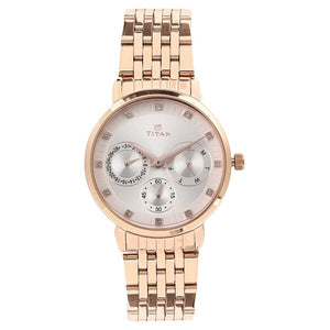 Titan Workwear Beige Dial Women Watch With Stainless Steel Strap