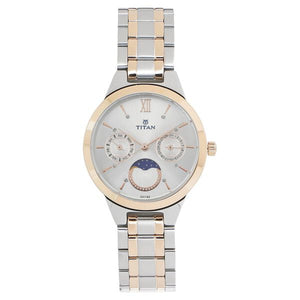 Titan Workwear White Moonphase Stainless Steel Strap watch for Women