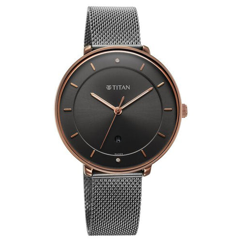 Titan Noir Anthracite Dial Analogue Stainless Steel Strap Watch for Women