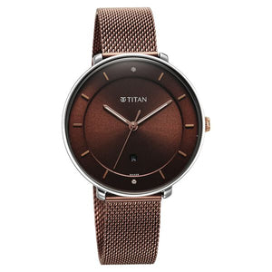 Titan Noir Brown Dial Analogue Stainless Steel Strap Watch for Women