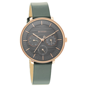 Titan Women's Svelte Black: Multi-Function Watch with Leather Strap