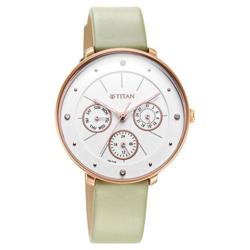 Titan Neo White Dial Analogue Leather Strap Watch for Women