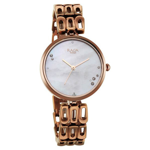 Titan Raga Chic Mother Of Pearl Dial Analogue Metal Strap Watch for Women