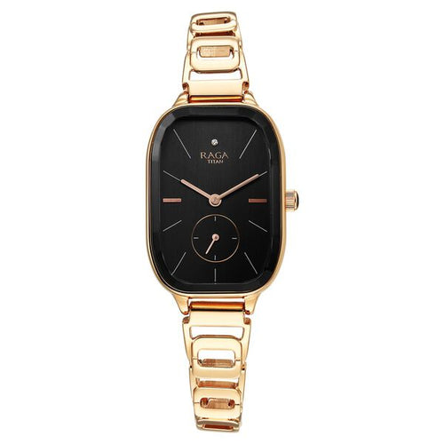 Titan Raga Chic Quartz Analogue Black Dial Rose Gold Metal Strap Watch for Women