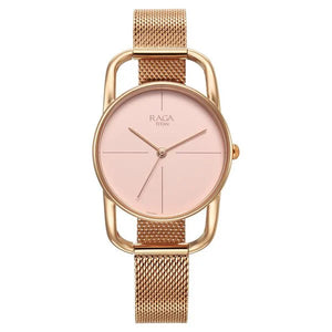 Titan Raga Chic Quartz Analogue Pink Dial Metal Strap Watch for Women