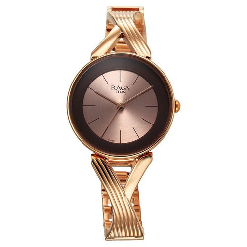 Titan Raga Chic Quartz Analogue Rose Gold Dial Metal Strap Watch for Women