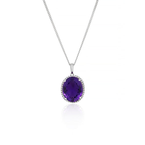 18ct White Gold Amethyst Diamond Pendant
