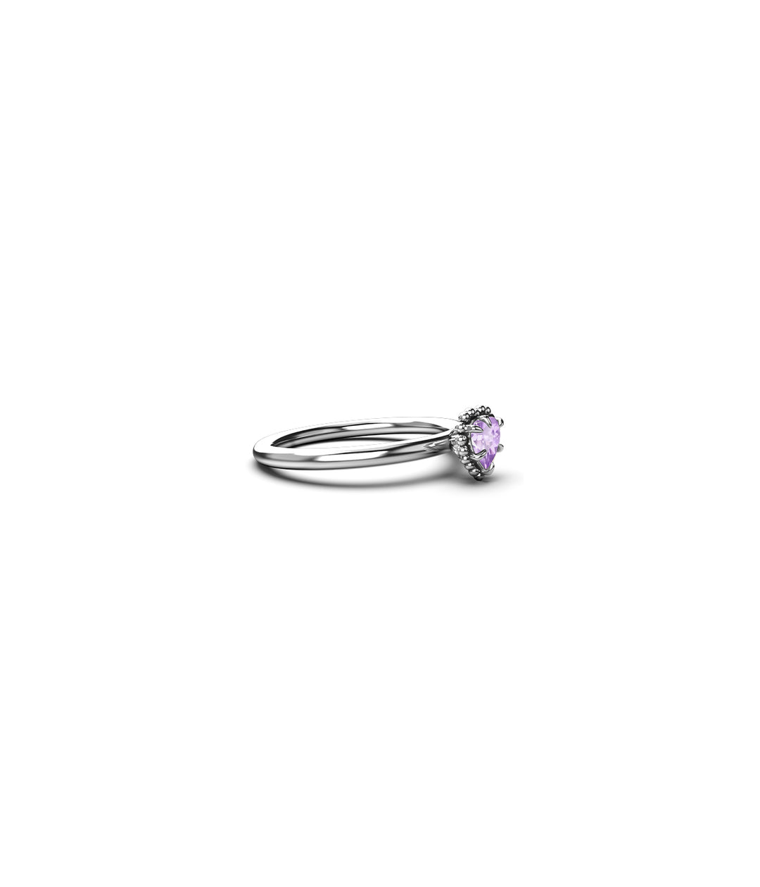 Stolen Sterling Silver Dahlias Heart Ring with Pink Amethyst