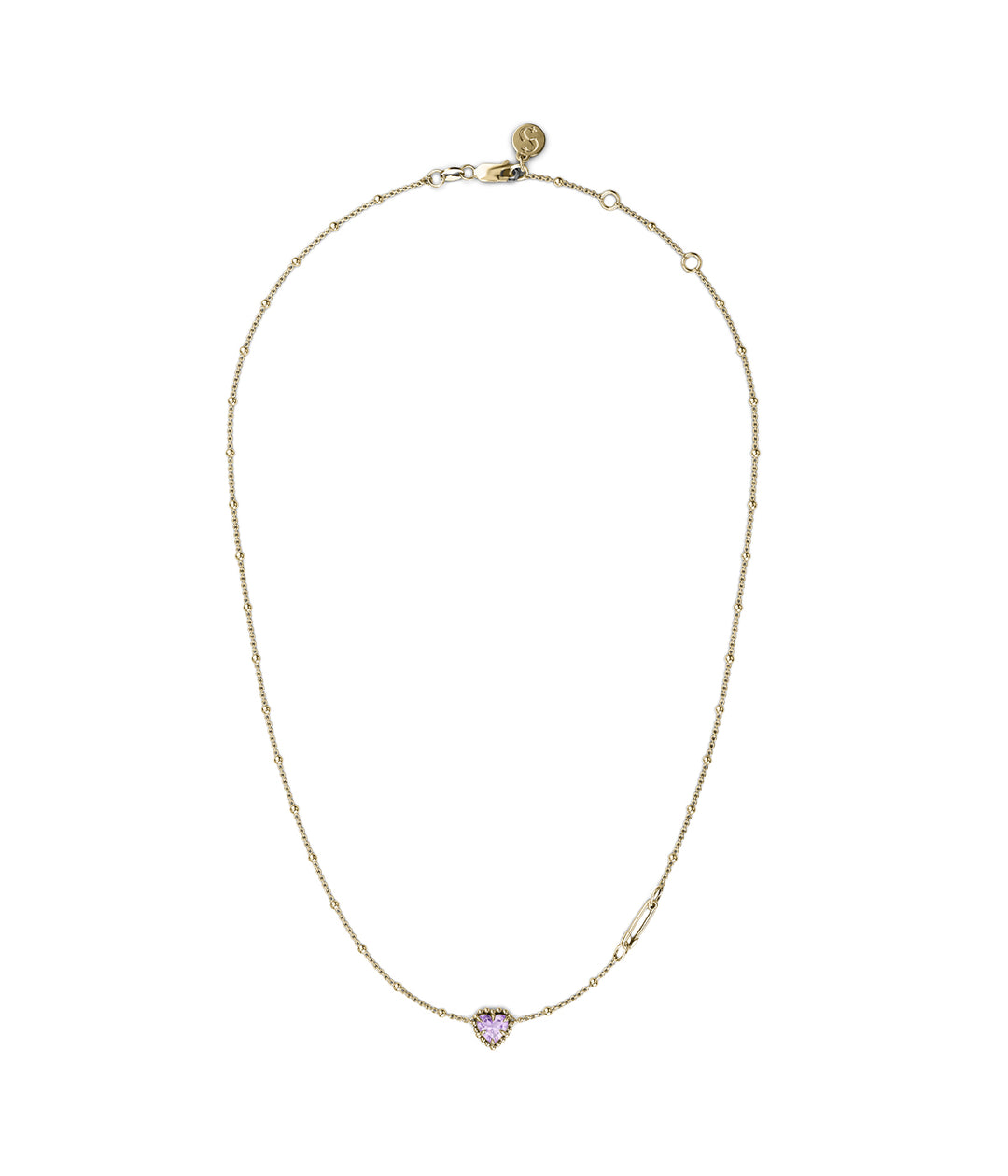 Stolen Gold Plated Dahlias Heart Necklace with Pink Amethyst