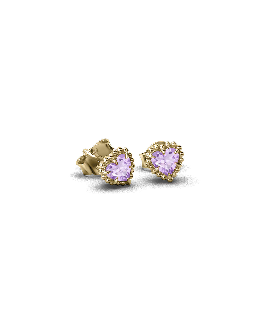 Stolen Gold Plated Dahlias Heart Earrings with Pink Amethyst
