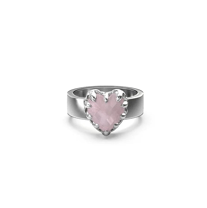 Stolen Silver Love Claw Ring  - Rose Quartz
