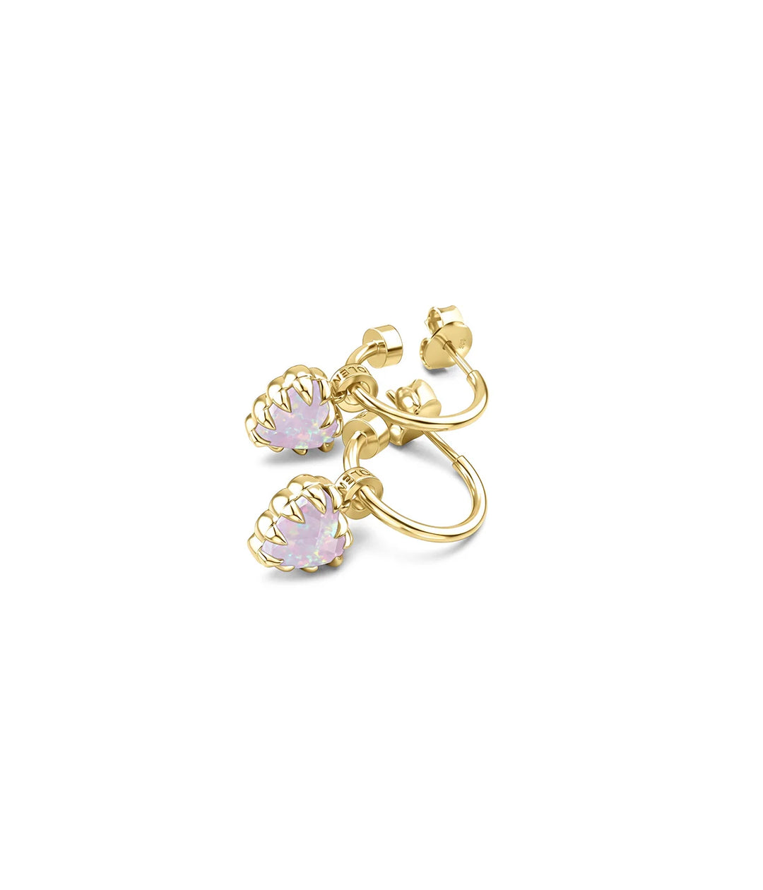 Stolen Gold Plated Love Claw Anchor Earrings - Pink Bello Opal