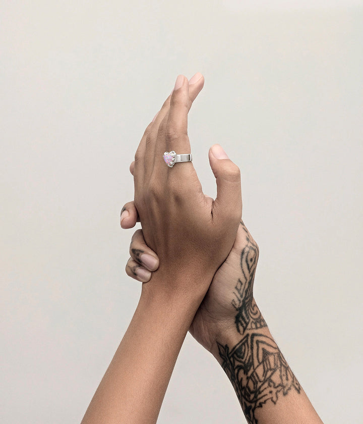 Stolen Silver Love Claw Ring  - Pink Bello Opal