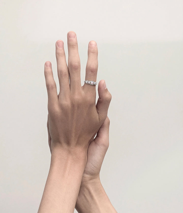 Stolen Silver Halo Cluster Ring  - Pink Bello Opal