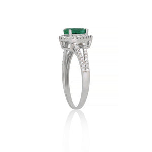 18ct White Gold Emerald Diamond Ring