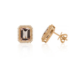 18ct Rose Gold Morganite & Diamond Earrings