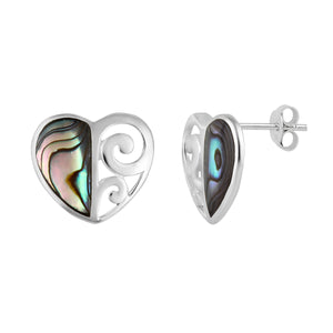 ARGENTO LARGE PAUA HEART KORU STUDS