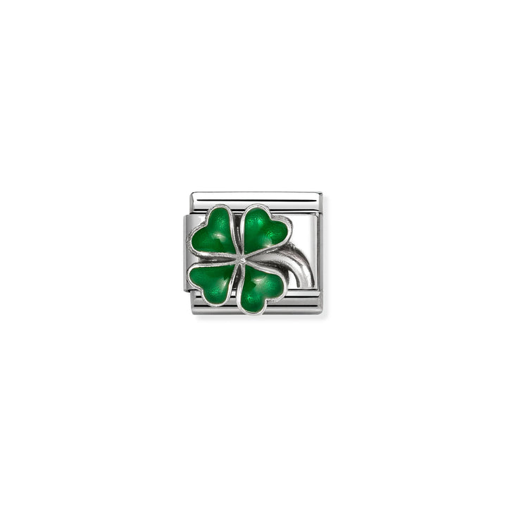 Nomination Classic Link 330204/42 Enamel and Silver Green Four Leaf Clover