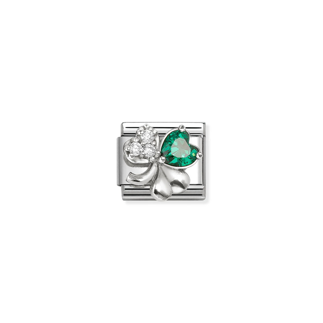 Nomination Classic Link 330322/10 Sterling Silver Clover with White & Green CZ