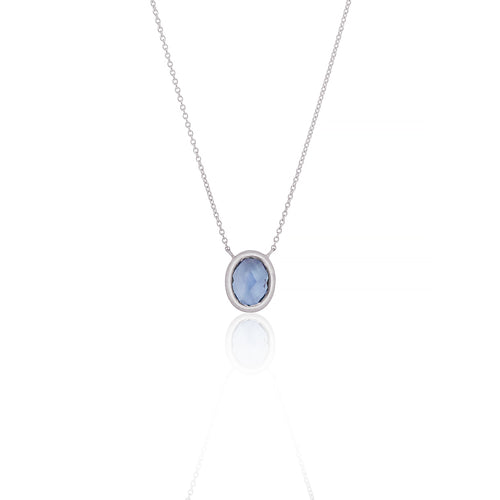 9ct White Gold Lamour Blue Topaz Oval Necklace