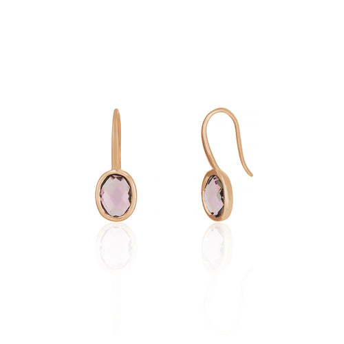 9ct Rose Gold Lamour Rose Quartz Oval Hook Earrings