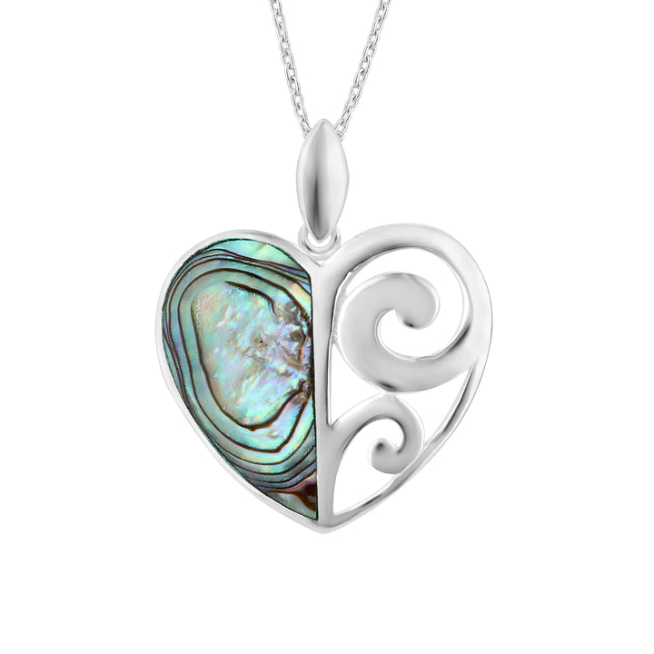 LT Sterling Silver Paua Heart & Koru Necklace