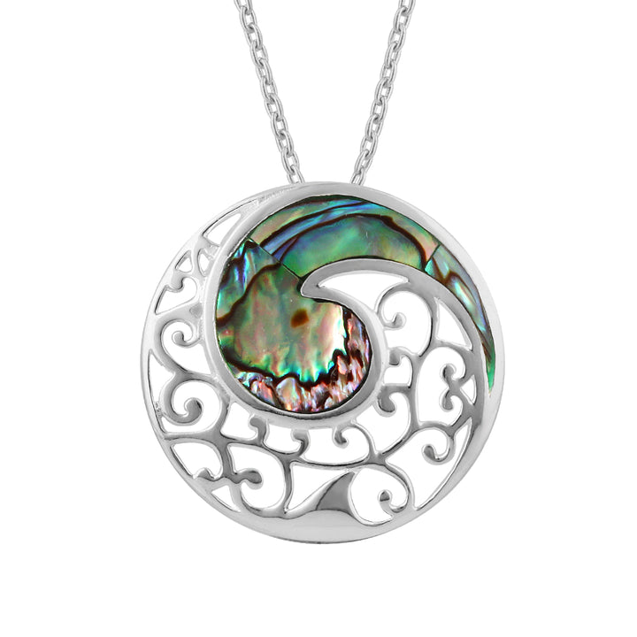 LT Sterling Silver Paua Closed Koru Openwork Necklace