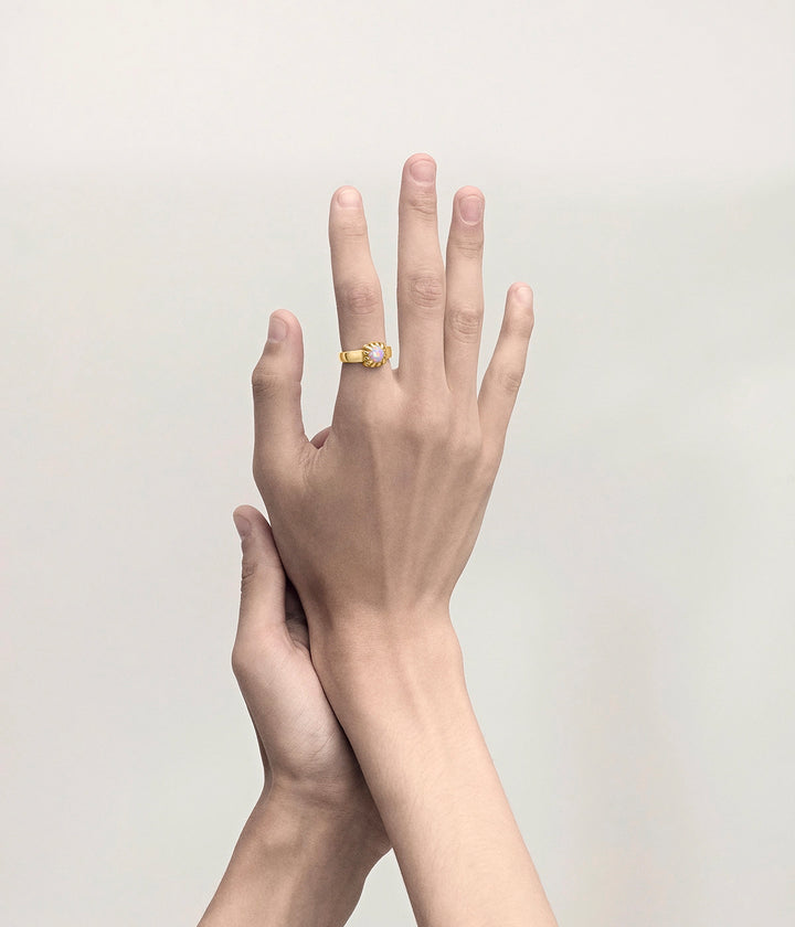 Stolen Gold Plated Baby Claw Ring - Pink Bello Opal