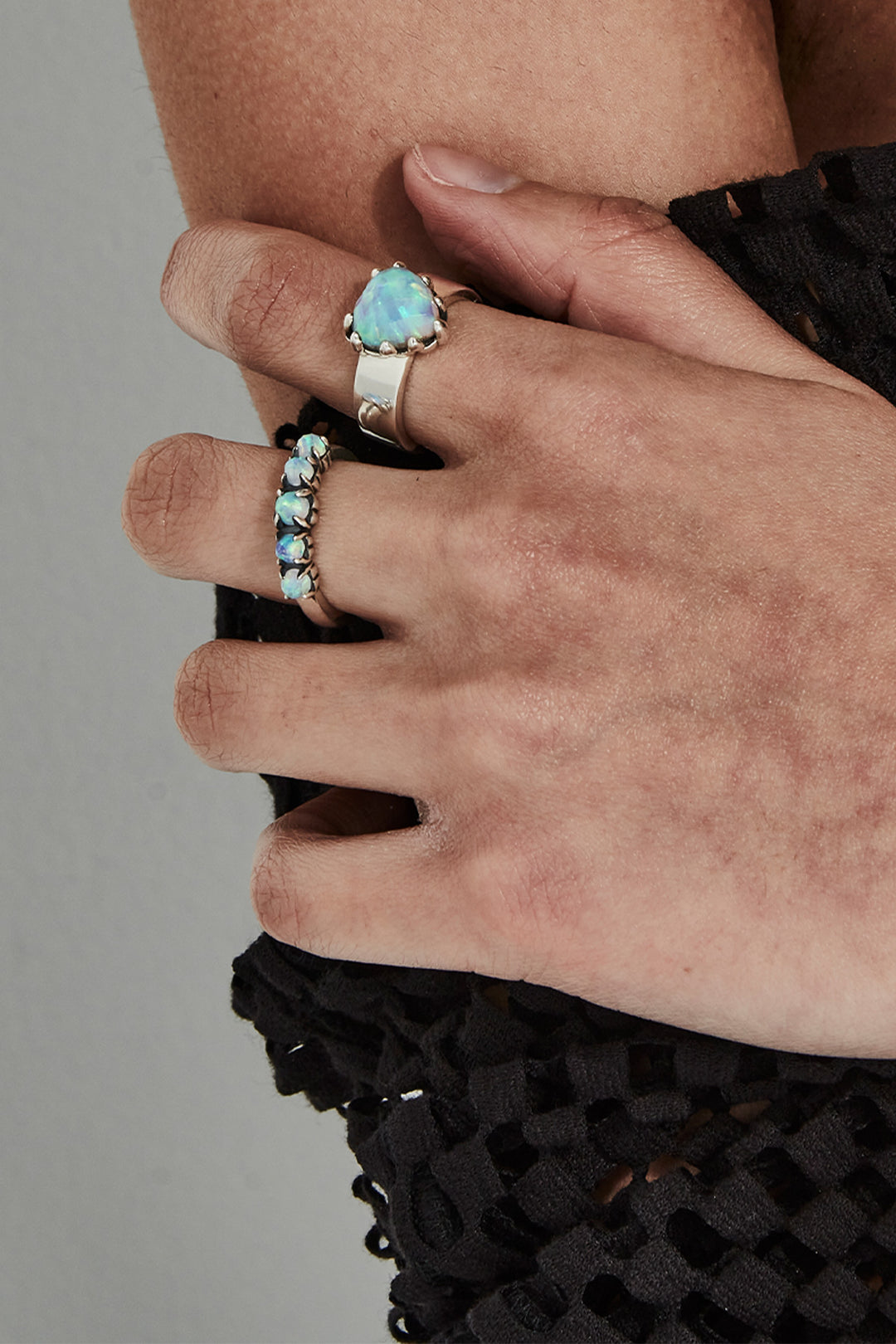Stolen Silver Halo Cluster Ring - Opal