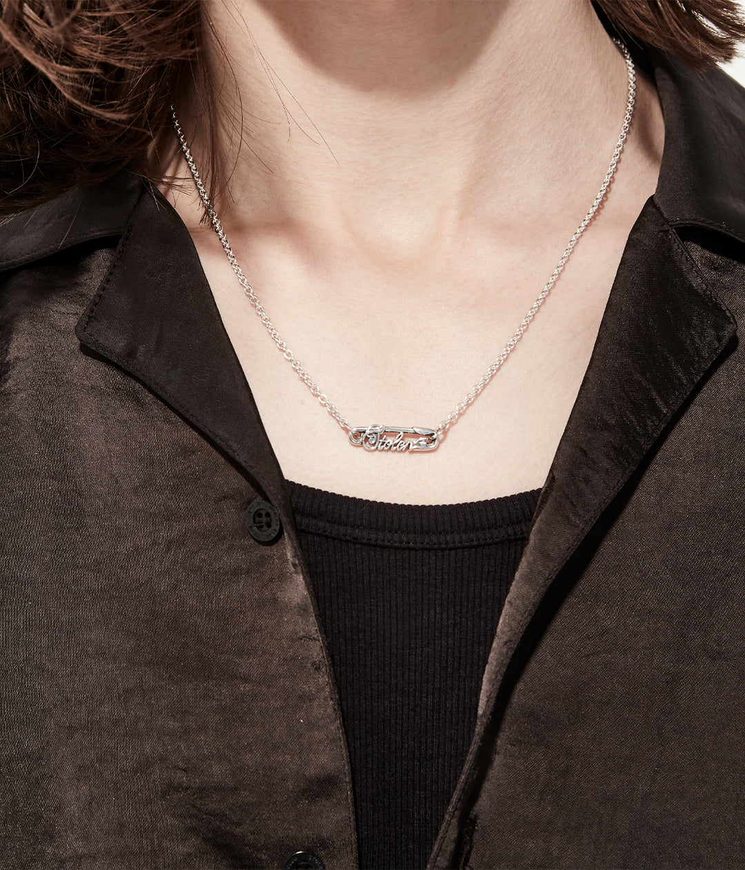 Stolen Silver Scripted Pin Necklace