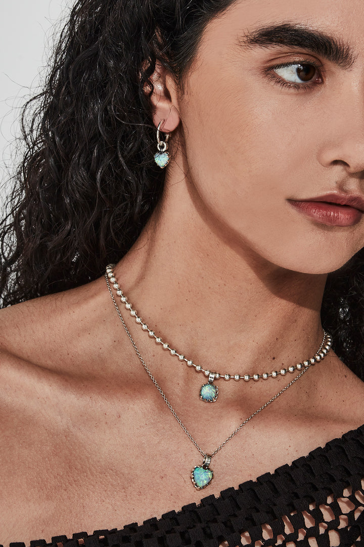 Stolen Silver Love Anchor Earrings - Opal