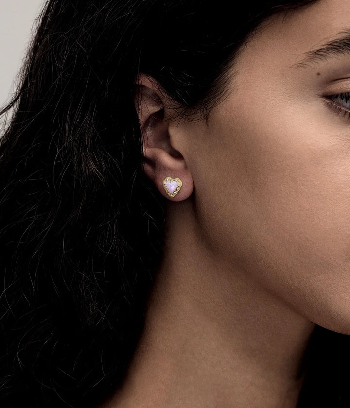 Stolen Gold Plated Love Claw Earrings - Pink Bello Opal
