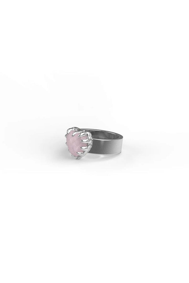 Stolen Silver Love Claw Ring  - Rose Quartz