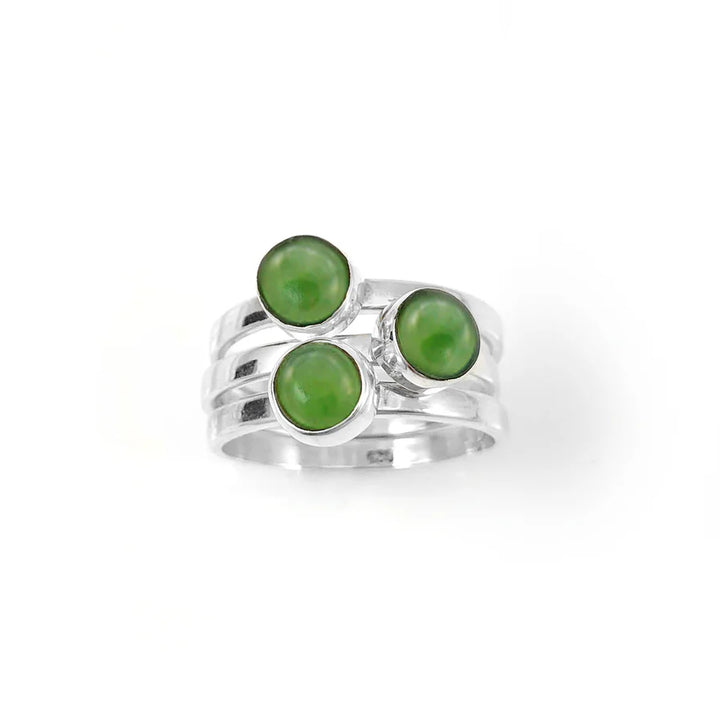 Nick Von K Sterling Silver and Pounamu 3 Muses Stacker Ring Set