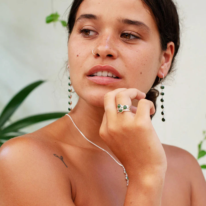 Nick Von K Sterling Silver and Pounamu 3 Muses Stacker Ring Set