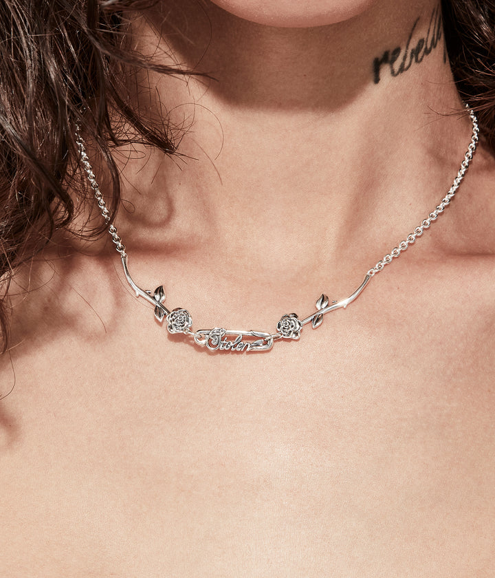 Stolen Silver Rose Pin Necklace