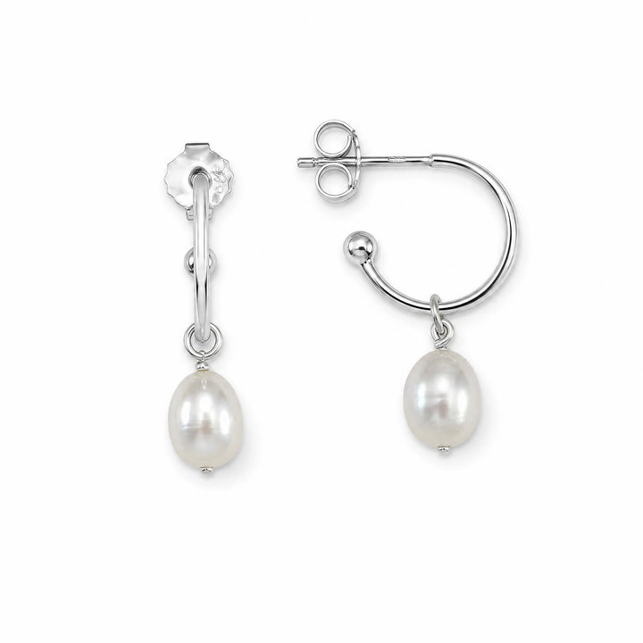 LT Sterling Silver Mini Baroque Pearl Hoop Earrings