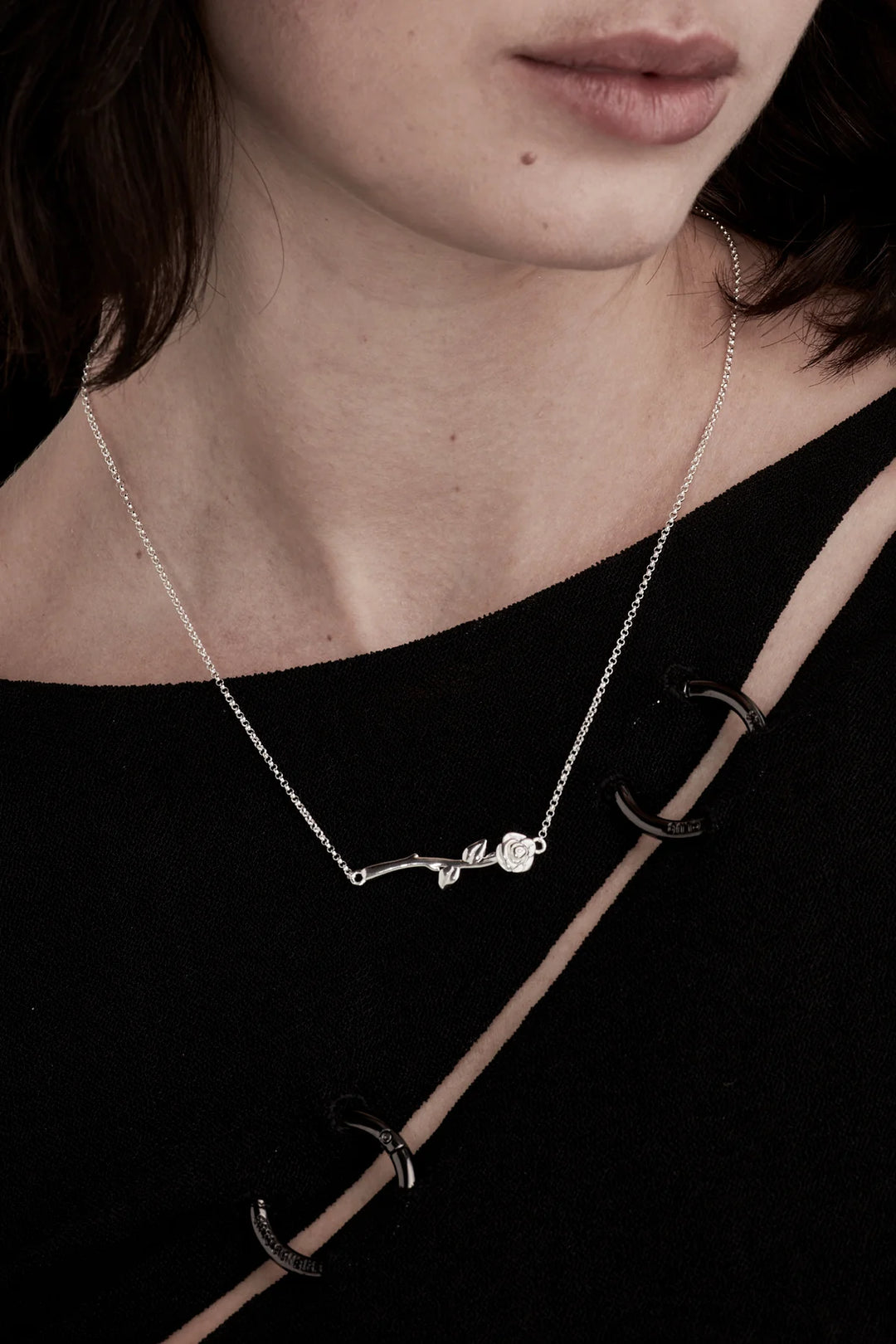 Stolen Silver Rose Bar Necklace