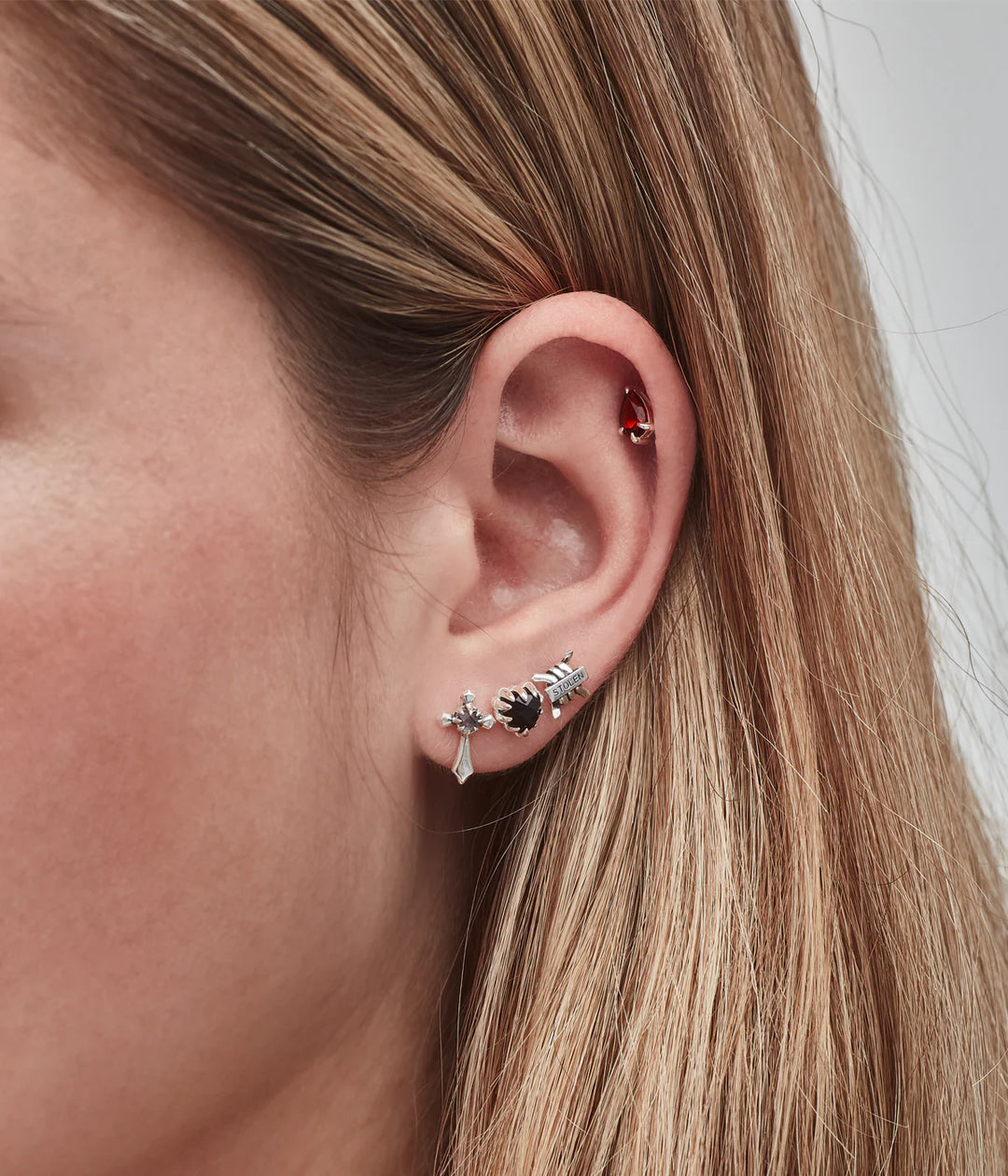 Stolen Gothic Cross Flat Back Earring (Single)