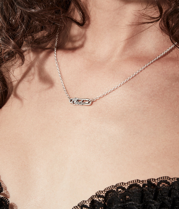 Stolen Silver Scripted Pin Necklace