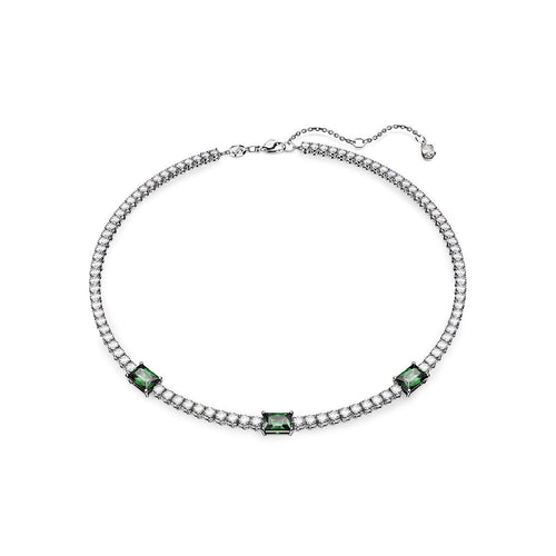 Matrix Green Stones Bracelet, White Rhodium Plated