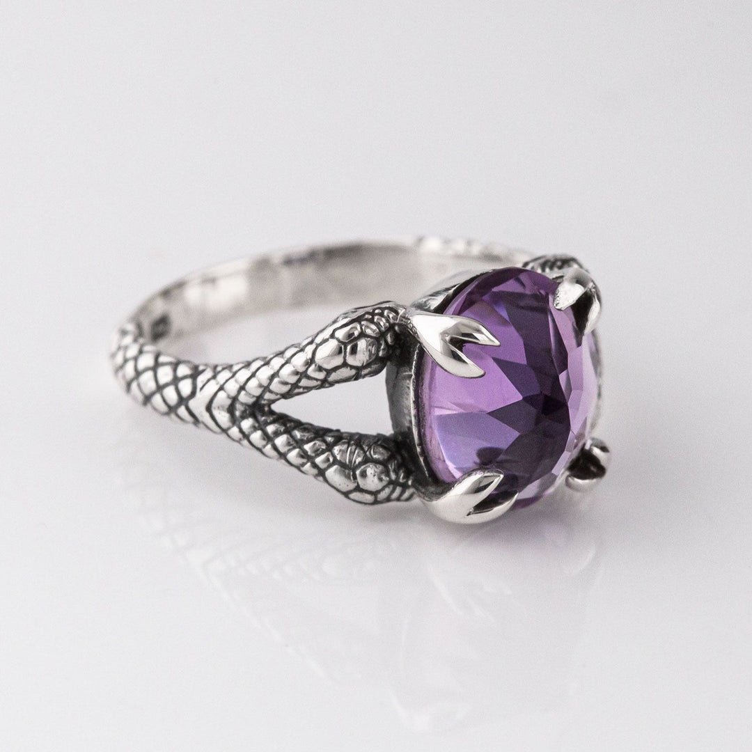 Nick Von K Sterling Silver with Amethyst Double Headed Snake Ring