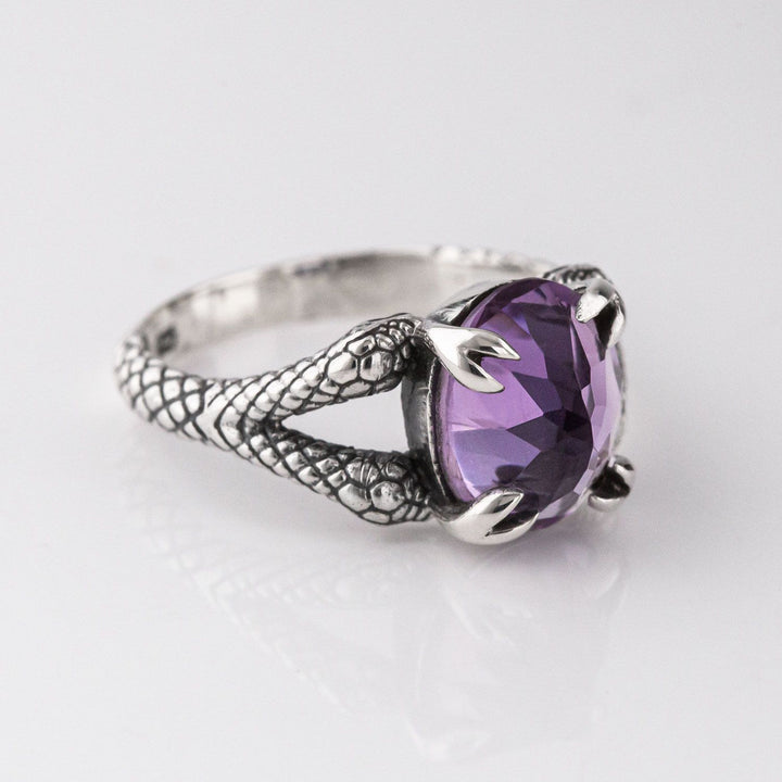Nick Von K Sterling Silver with Amethyst Double Headed Snake Ring