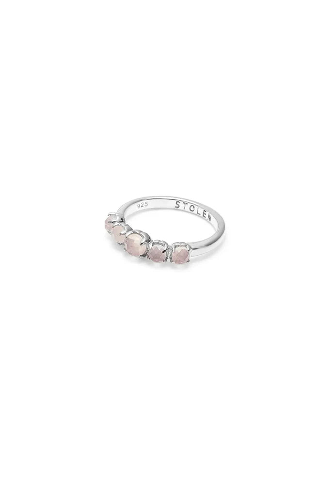 Stolen Silver Halo Cluster Ring  - Rose Quartz