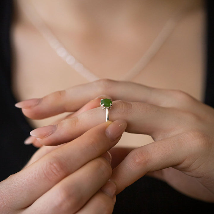 Nick Von K Sterling Silver with Pounamu Baby Dewdrop Ring