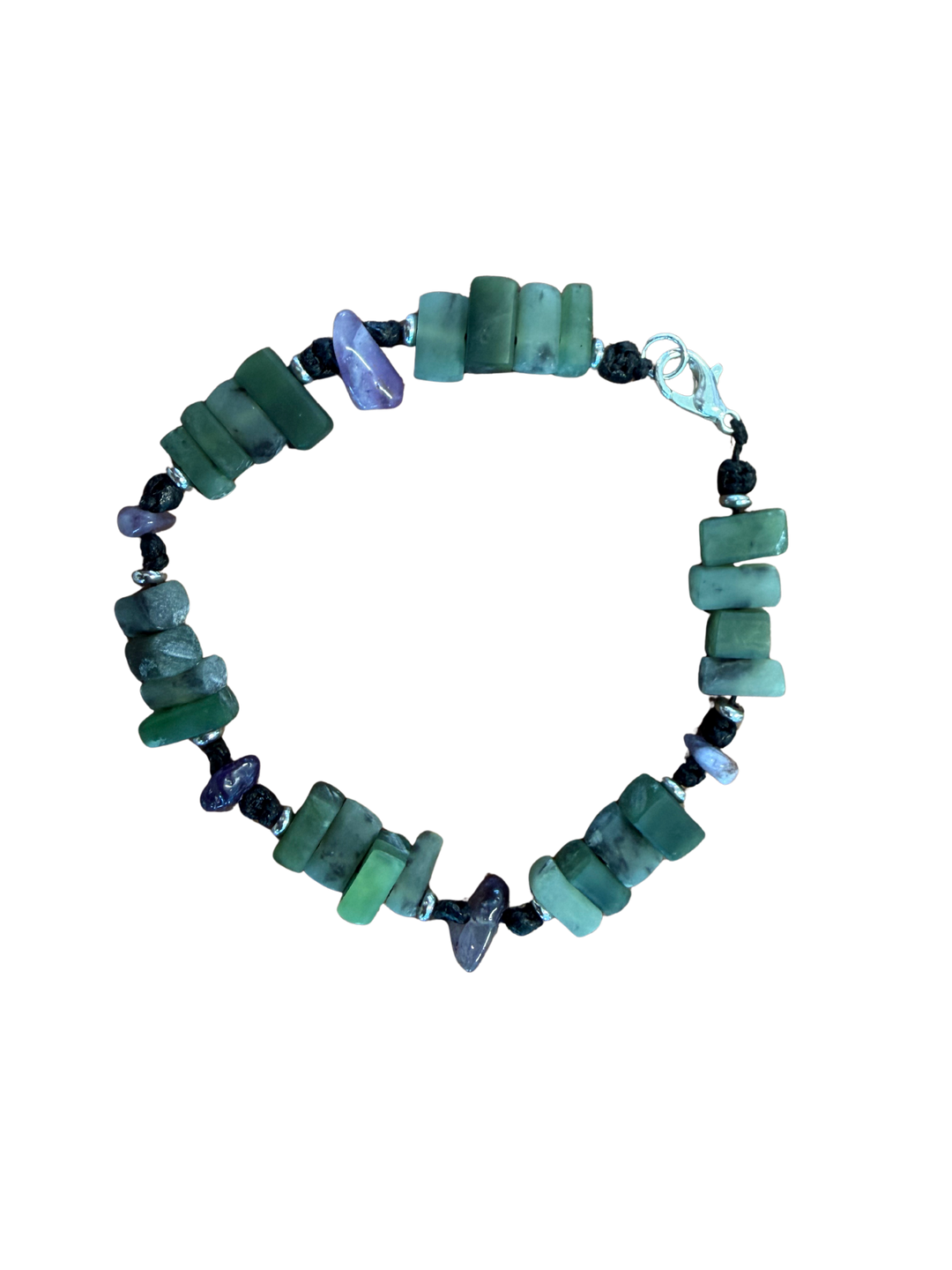 New Zealand Greenstone and Amethyst Beaded Bracelet